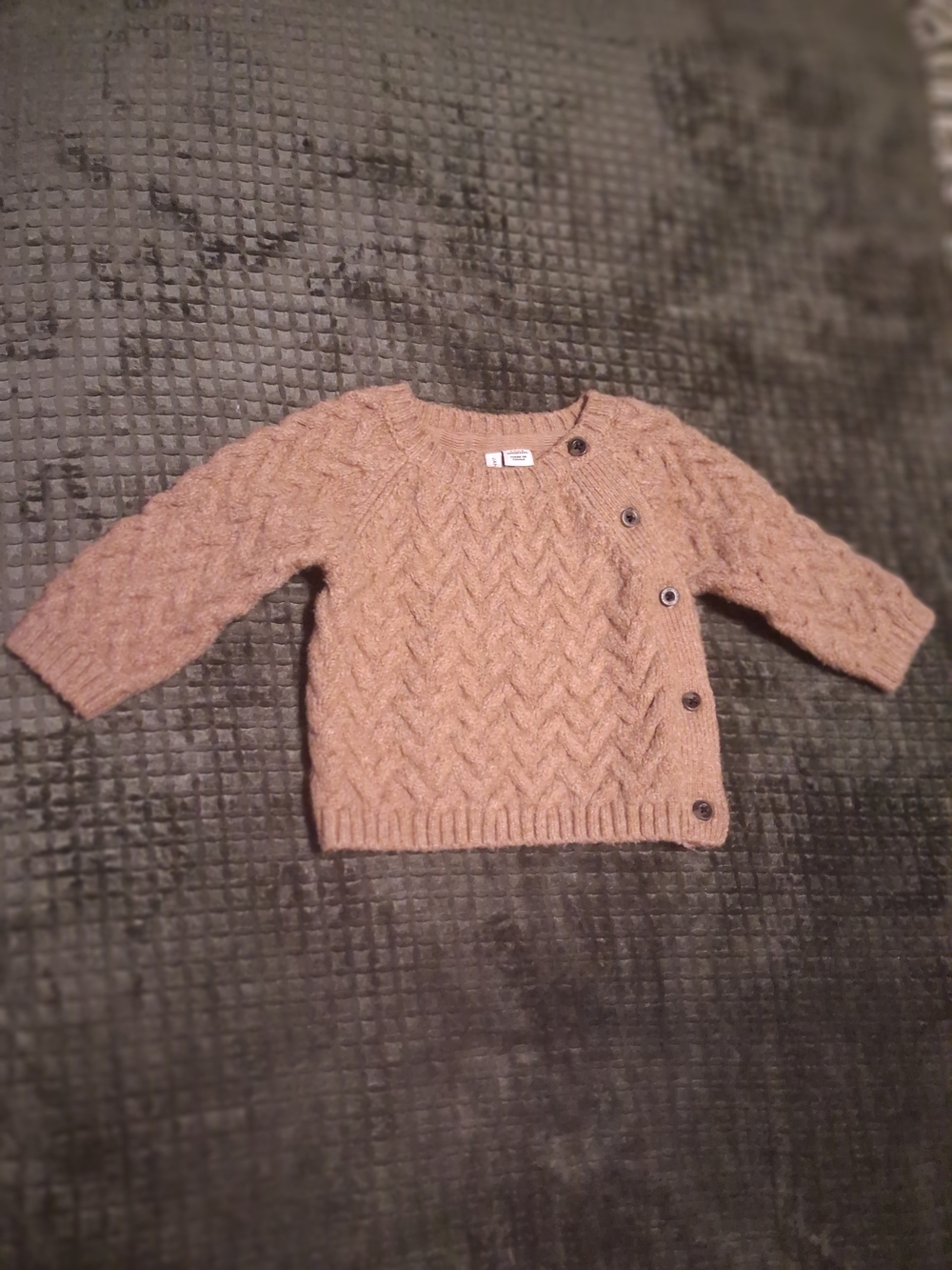 Janie and Jack Taupe Cable-Knit Crew Sweater with Side Buttons